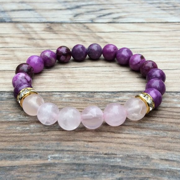Rose Quartz bracelet with Sugilite, pink bracelet, crystal healing - Picture 1 of 9
